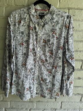 Talbots White Equestrian-Print Button Shirt with Red Trim Sz 16 PRELOVED